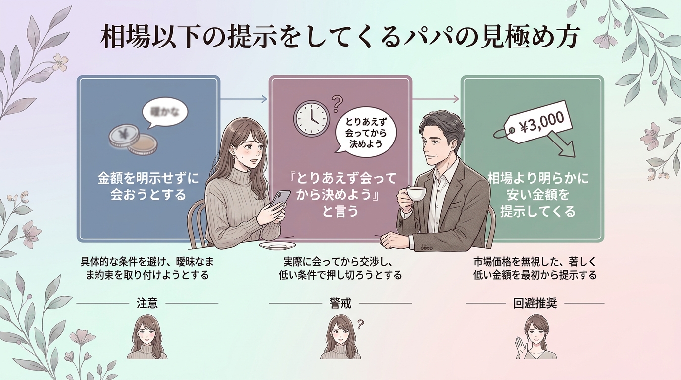 相場以下の提示をしてくるパパの見極め方