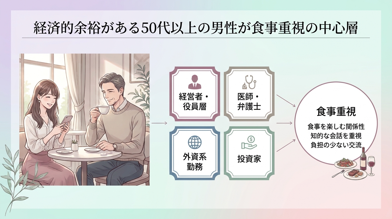 経済的余裕がある50代以上の男性が食事重視の中心層