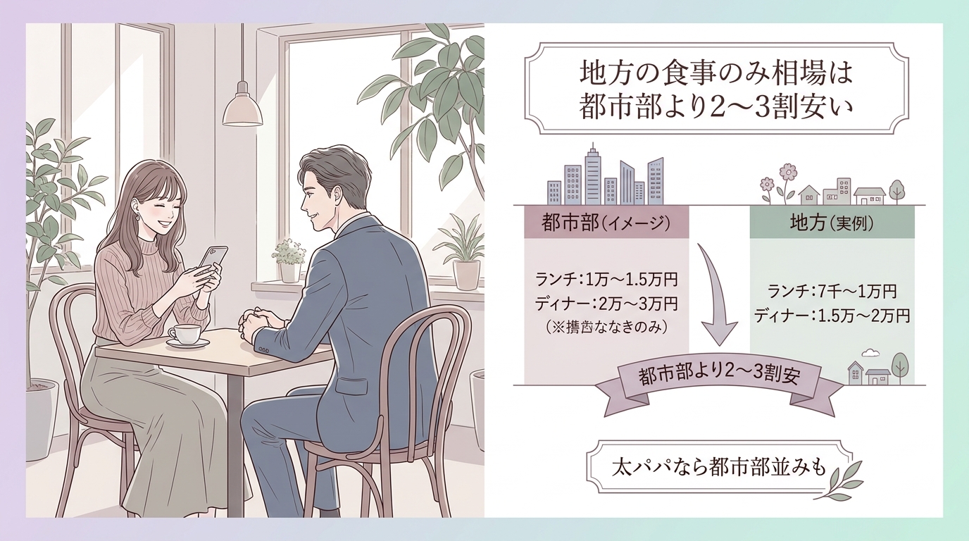 地方の食事のみ相場は都市部より2〜3割安い