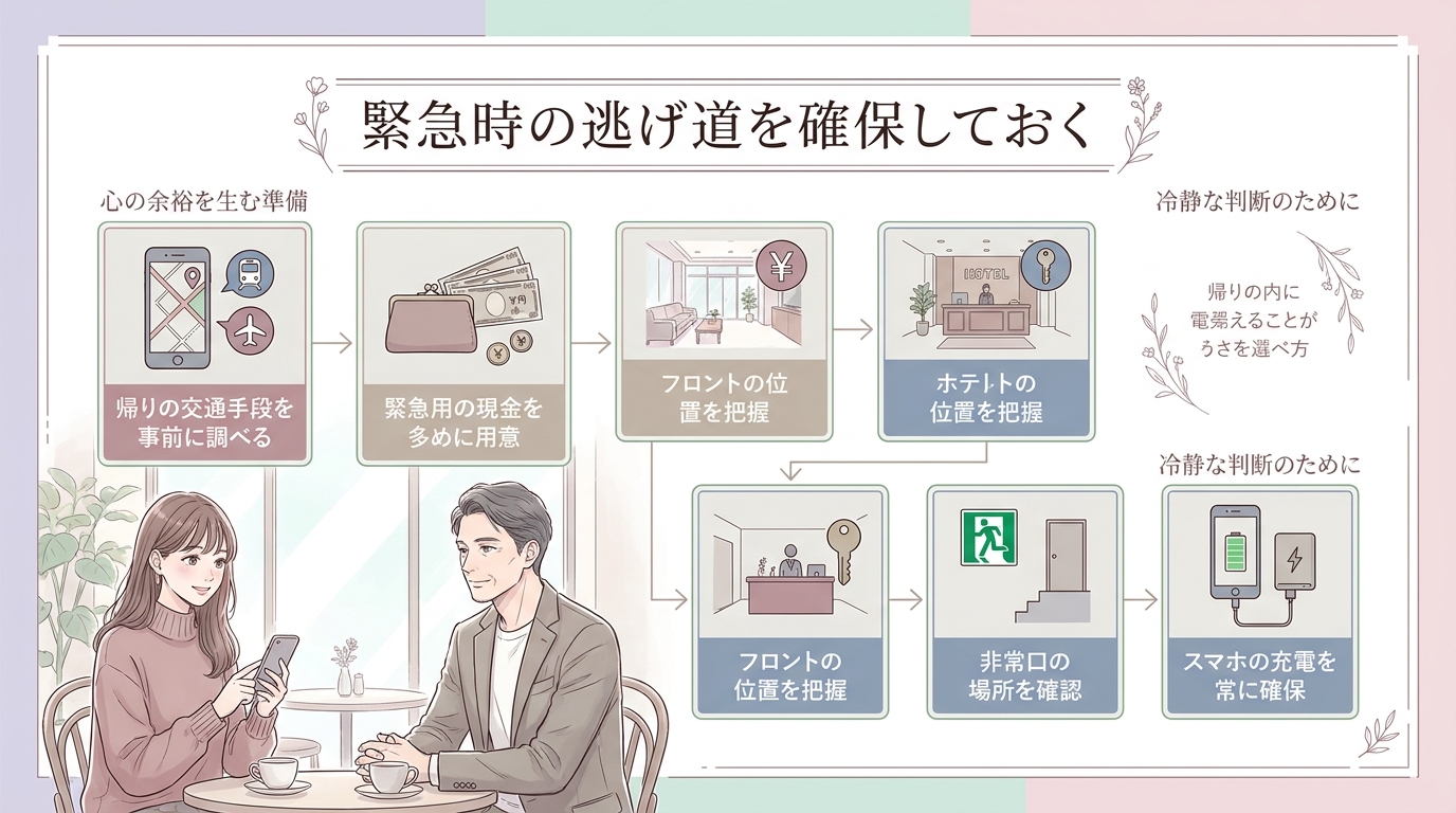 緊急時の逃げ道を確保しておく