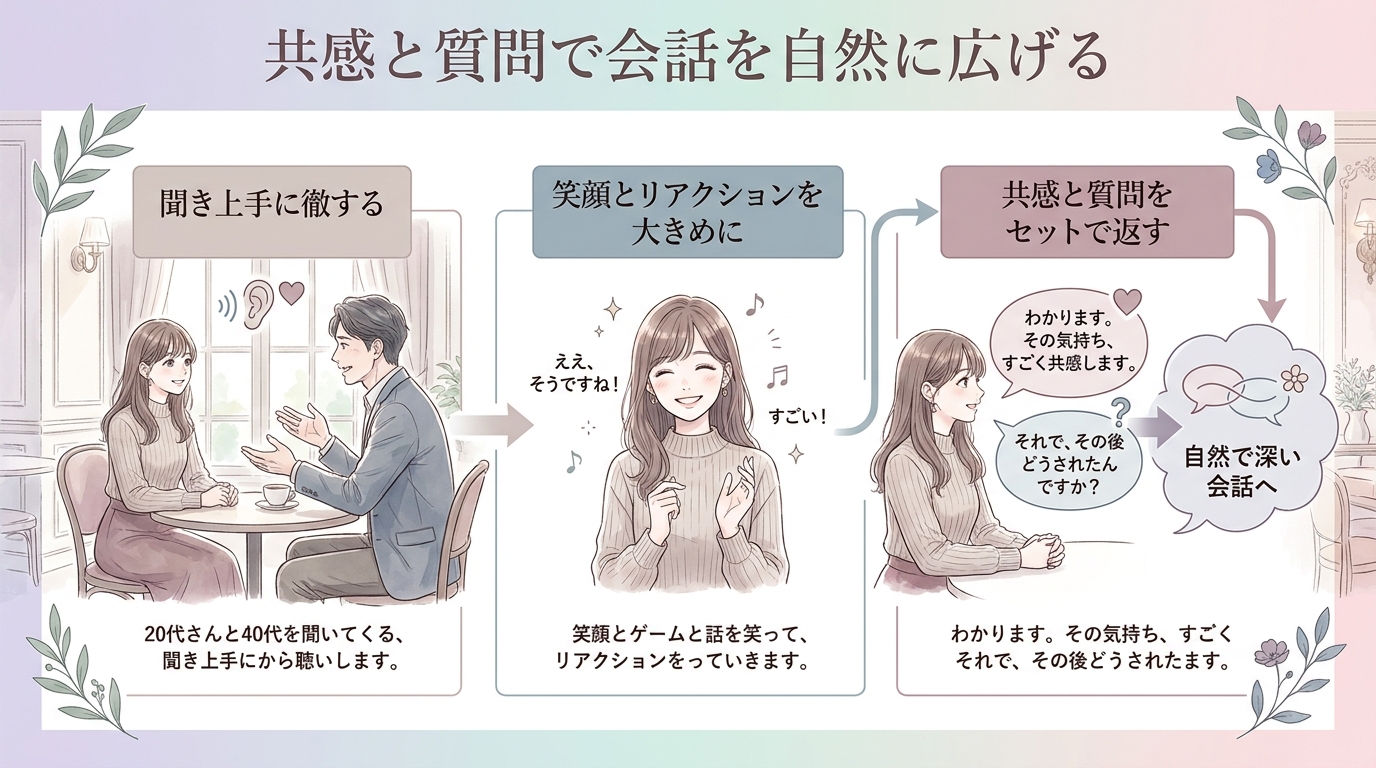 共感と質問で会話を自然に広げる