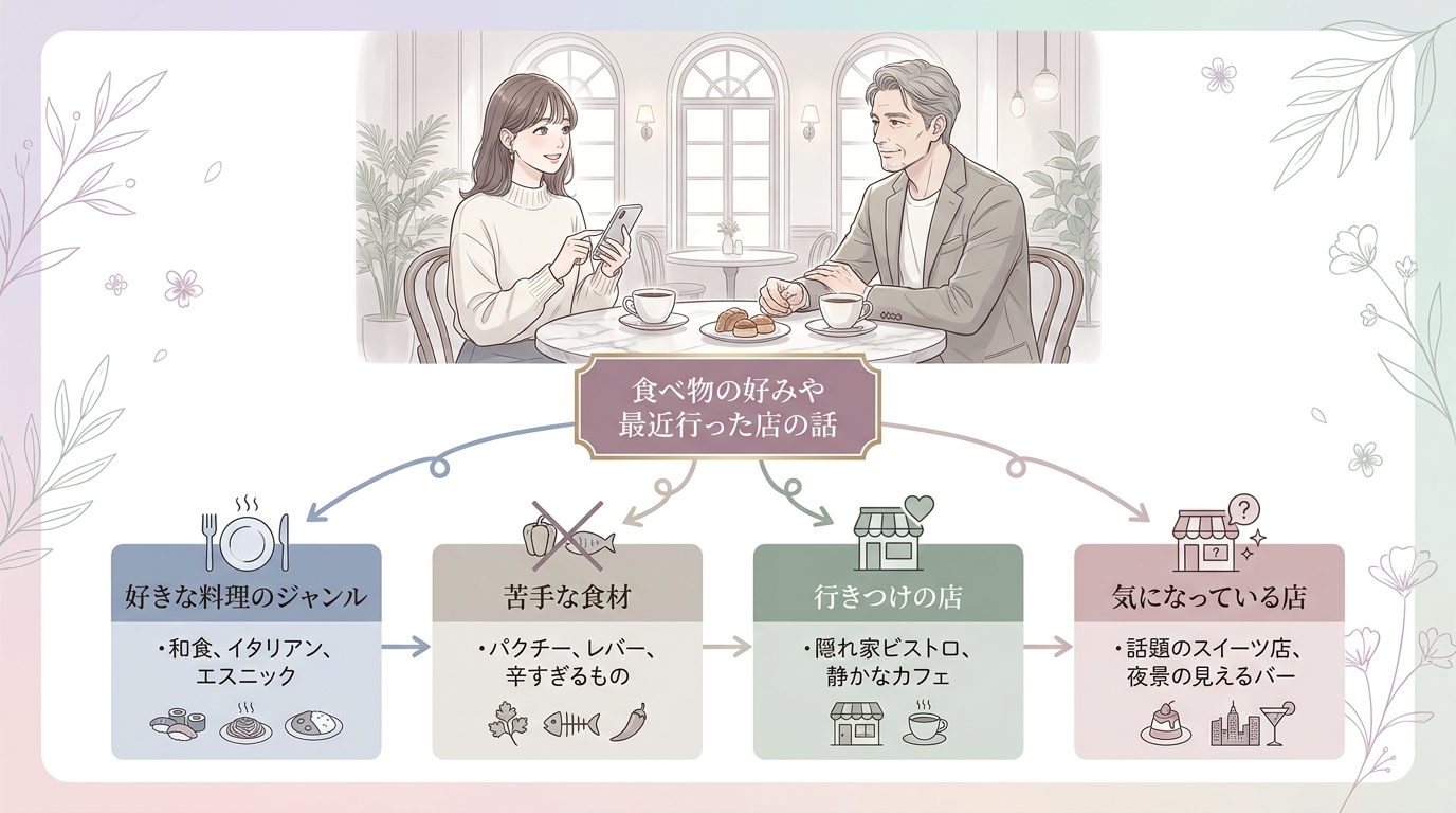 食べ物の好みや最近行った店の話