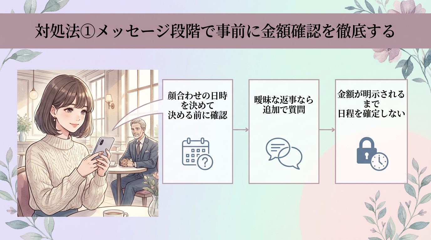 対処法①メッセージ段階で事前に金額確認を徹底する