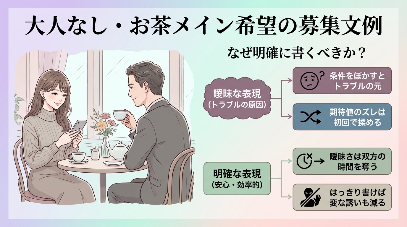大人なし・お茶メイン希望の募集文例
