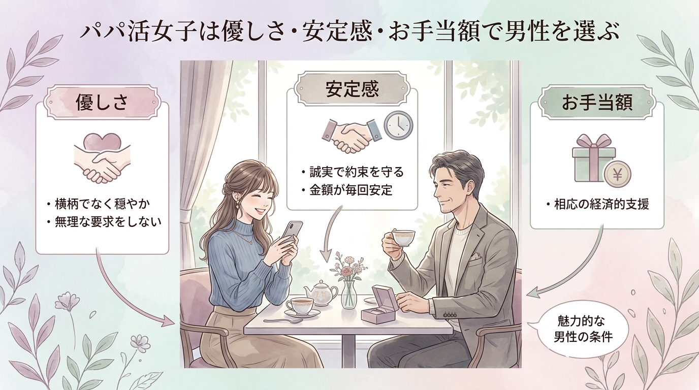 パパ活女子は優しさ・安定感・お手当額で男性を選ぶ