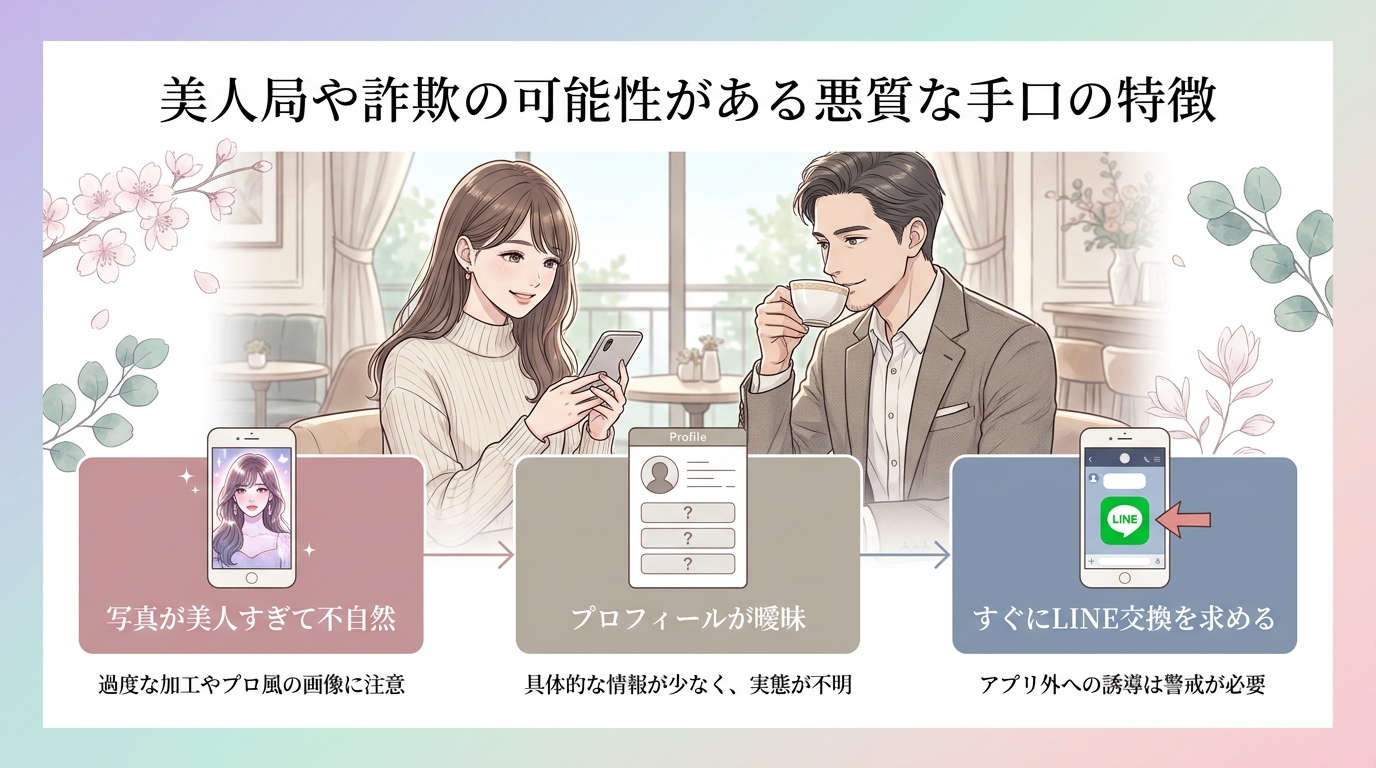 美人局や詐欺の可能性がある悪質な手口の特徴