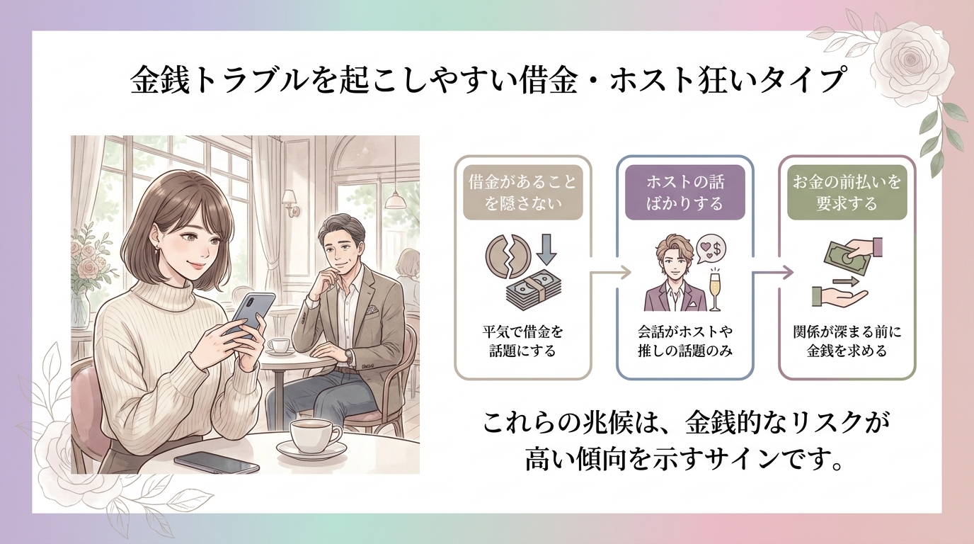金銭トラブルを起こしやすい借金・ホスト狂いタイプ
