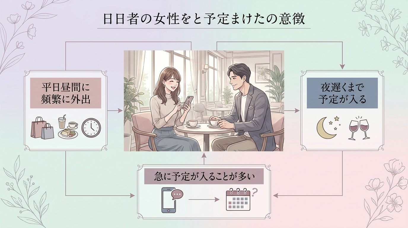 平日昼間や夜に頻繁に予定が入る不自然なスケジュール