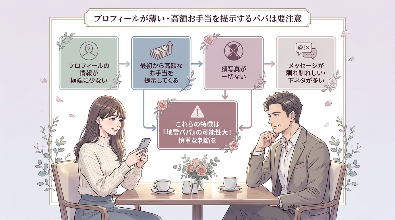 プロフィールが薄い・高額お手当を提示するパパは要注意